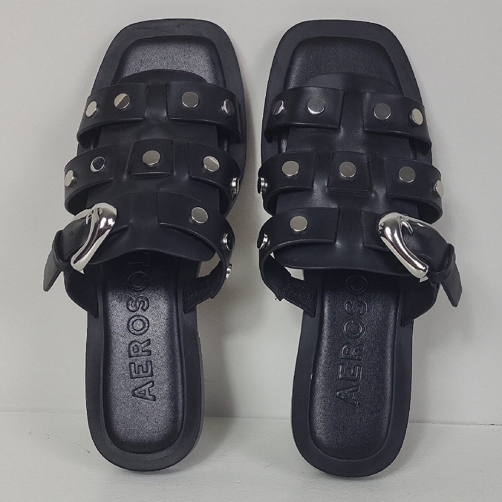 Aerosoles Black Leather Studded Women's Sandals.‎ Size 7